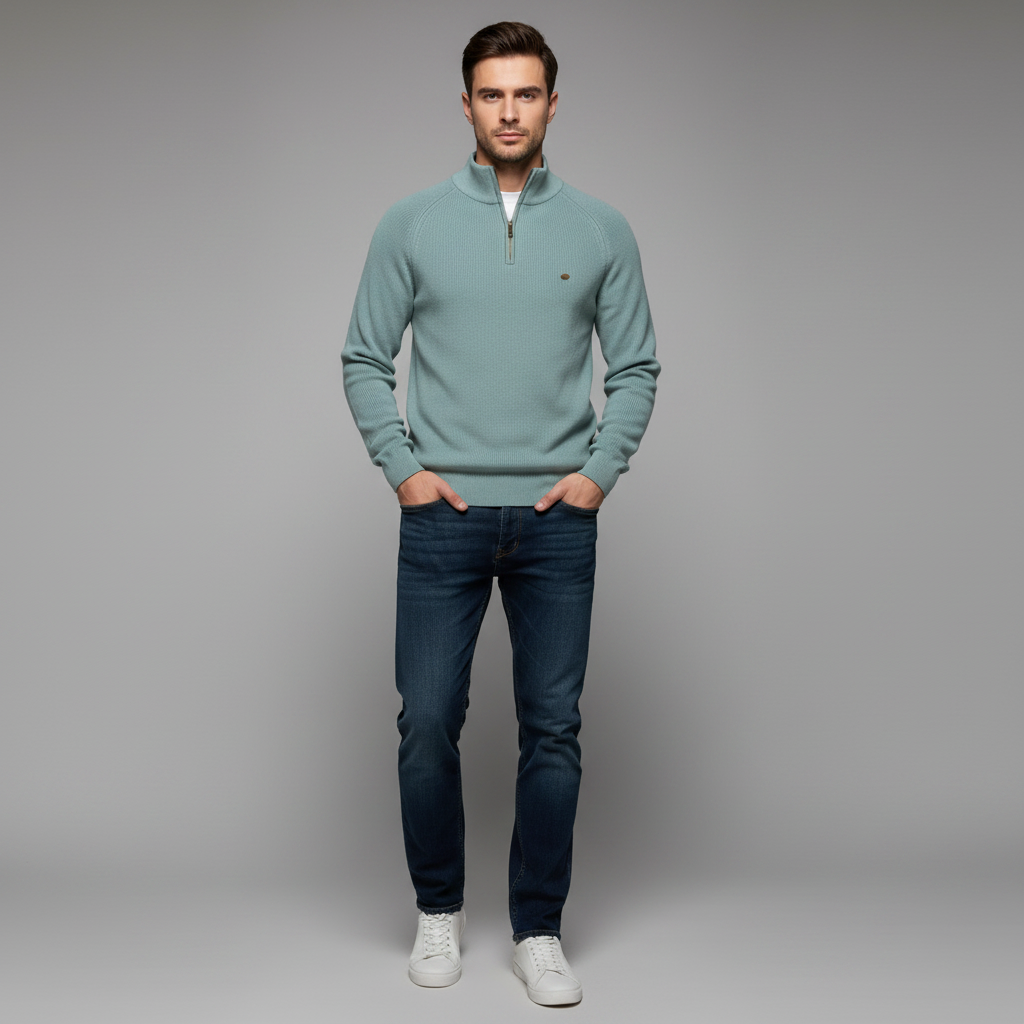 Schwarzer Herrenpullover mit Reißverschluss | Slim-Fit Strickpullover