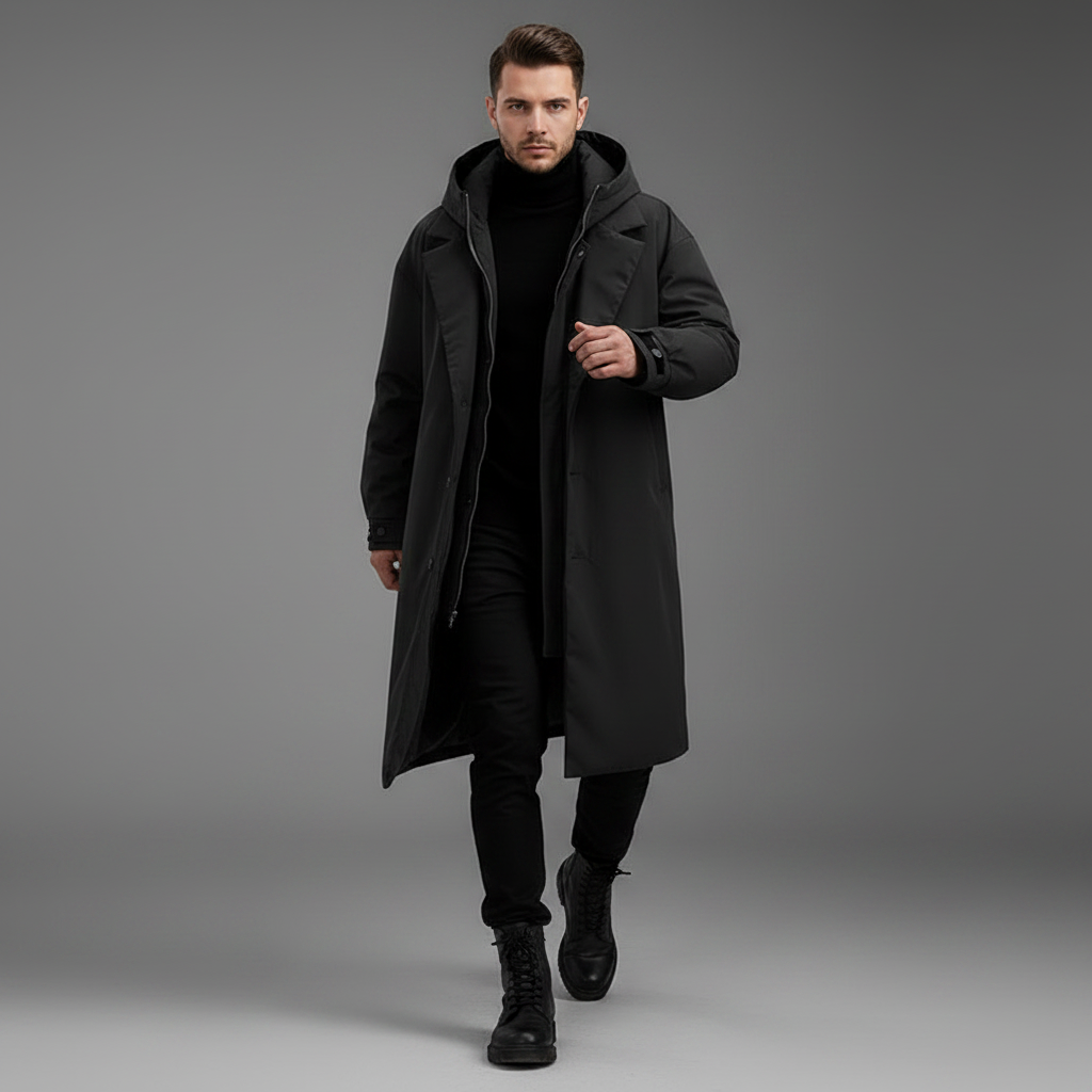 Wasserdichter Trenchcoat für Herren | Lange Kapuzenjacke