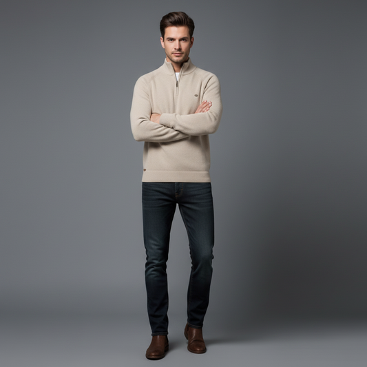 Schwarzer Herrenpullover mit Reißverschluss | Slim-Fit Strickpullover