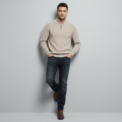 Schwarzer Herrenpullover mit Reißverschluss | Slim-Fit Strickpullover