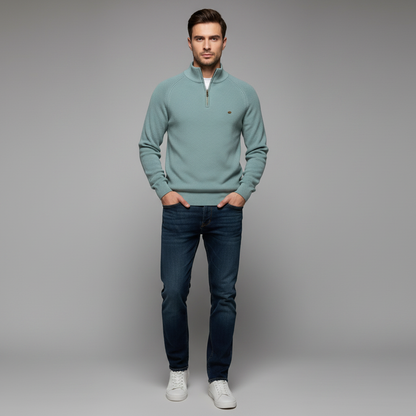 Schwarzer Herrenpullover mit Reißverschluss | Slim-Fit Strickpullover