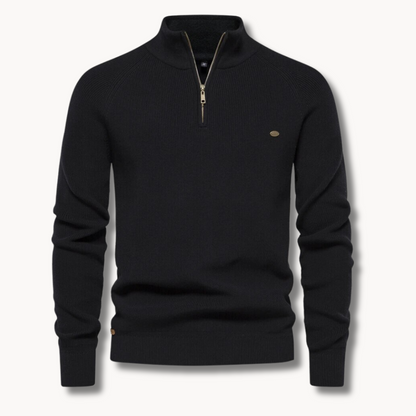 Schwarzer Herrenpullover mit Reißverschluss | Slim-Fit Strickpullover 4