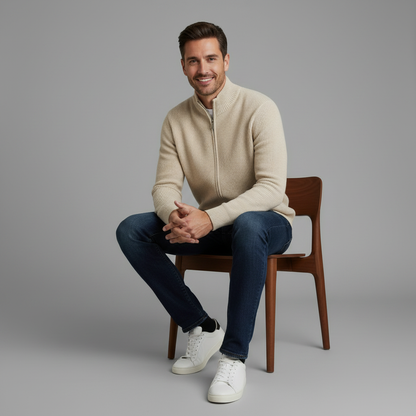 Slim-Fit Cardigan Schwarz | Strickjacke Herren mit Reißverschluss