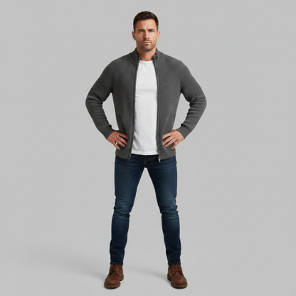 Slim-Fit Cardigan Schwarz | Strickjacke Herren mit Reißverschluss