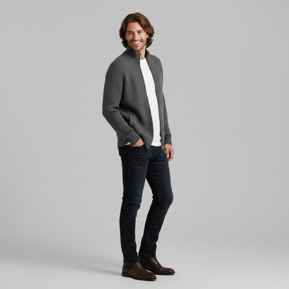 Slim-Fit Cardigan Schwarz | Strickjacke Herren mit Reißverschluss