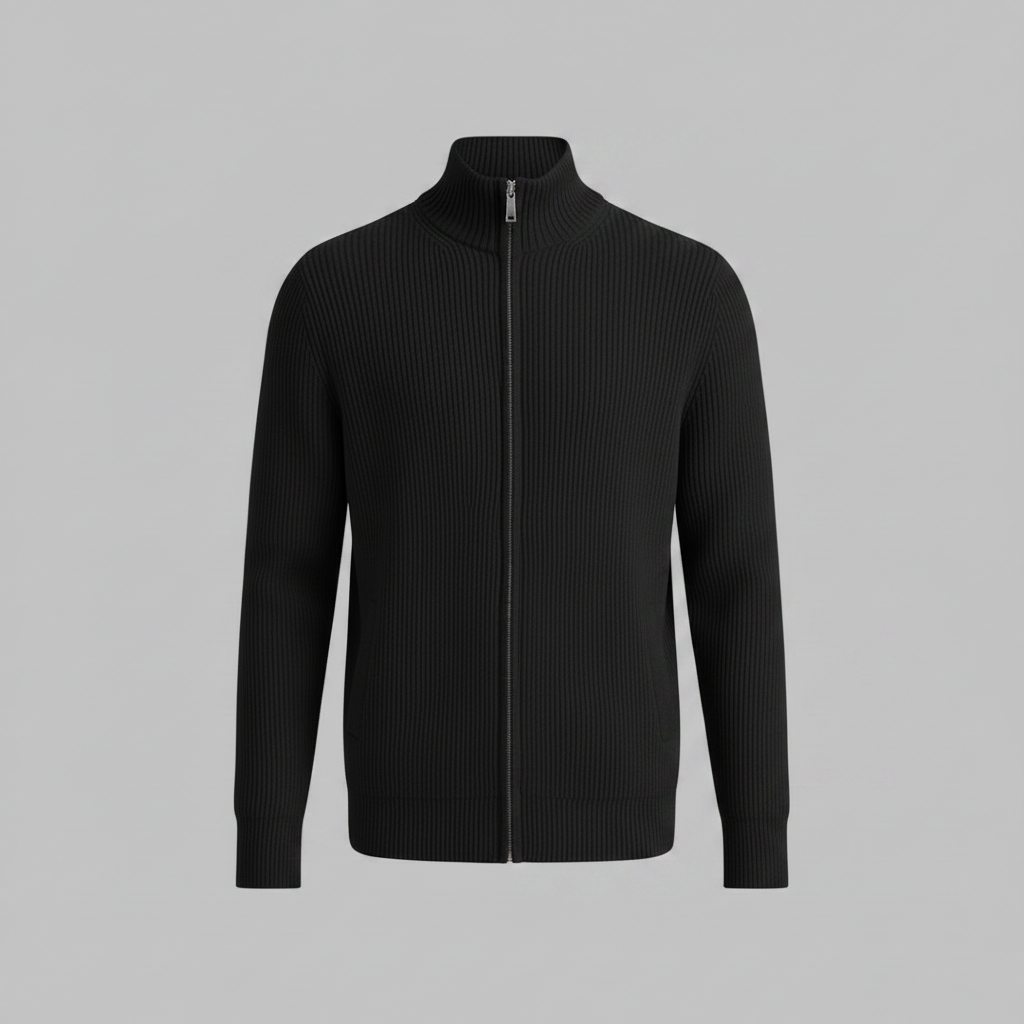 Slim-Fit Cardigan Schwarz | Strickjacke Herren mit Reißverschluss 5