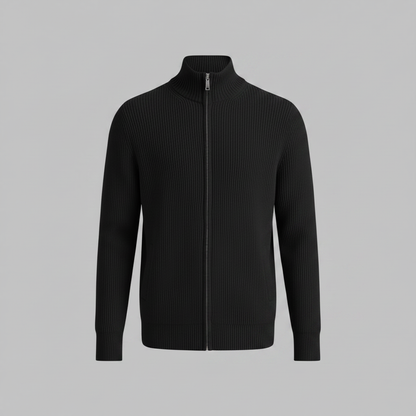 Slim-Fit Cardigan Schwarz | Strickjacke Herren mit Reißverschluss 5