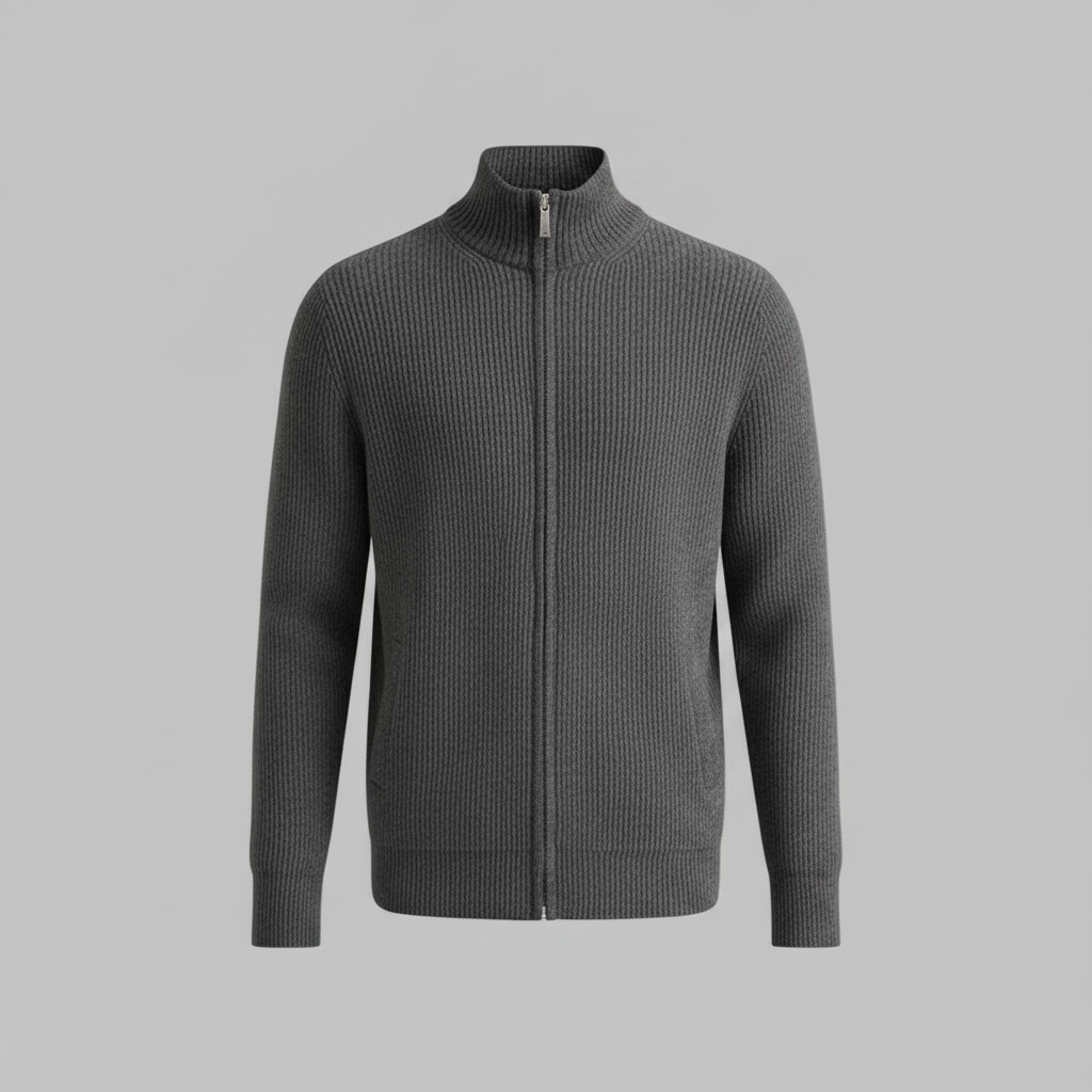Slim-Fit Cardigan Schwarz | Strickjacke Herren mit Reißverschluss 6