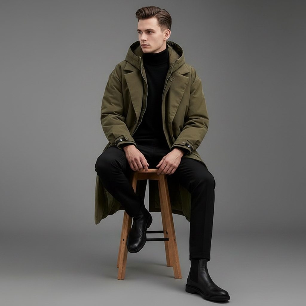 Wasserdichter Trenchcoat für Herren | Lange Kapuzenjacke