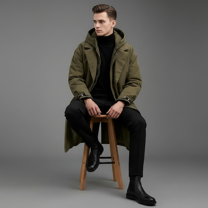 Wasserdichter Trenchcoat für Herren | Lange Kapuzenjacke