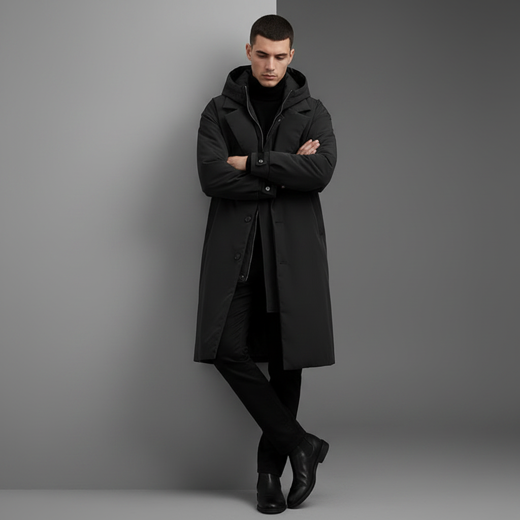 Wasserdichter Trenchcoat für Herren | Lange Kapuzenjacke