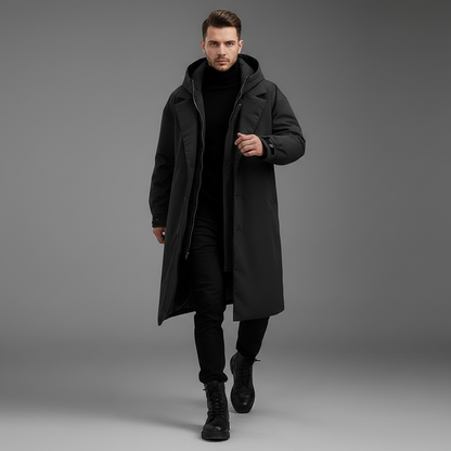 Wasserdichter Trenchcoat für Herren | Lange Kapuzenjacke