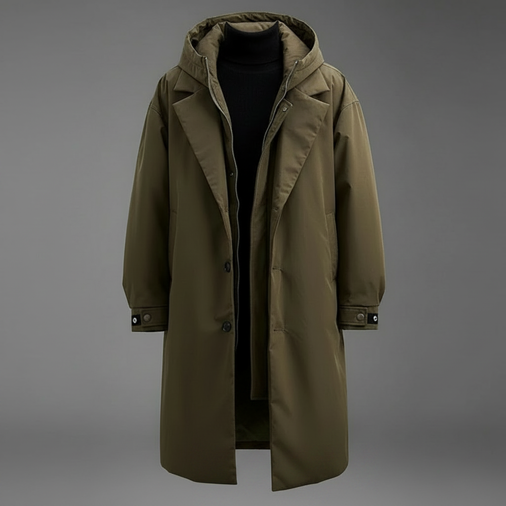 Wasserdichter Trenchcoat für Herren | Lange Kapuzenjacke 0
